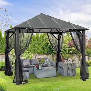 Hard Top Gazebo 10x10x9.5ft With Mosquito Nets