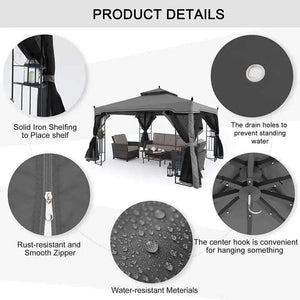 Soft Top Gazebo 10x10ft Black Removable Curtain
