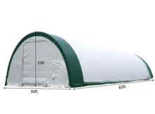 Carregar imagem no visualizador da galeria, Single Truss Arch Storage Shelter W30&#39;xL65&#39;xH15&#39; 11oz PE